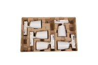 Custom molded pulp packaging for household appliances providing strong sustainable protection