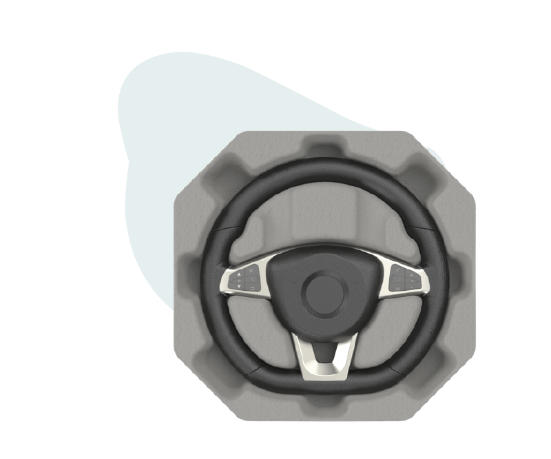 Custom molded pulp packaging for automotive components designed for sustainable product protection