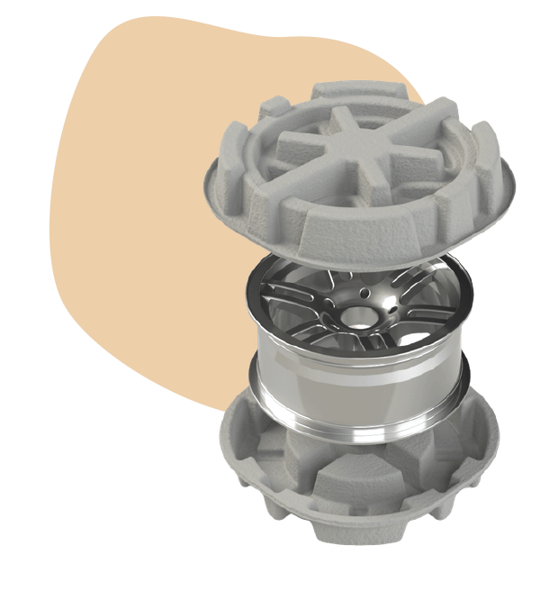 Features and benefits of custom molded pulp packaging for automotive parts showing durable protective design