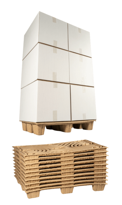 molded-pulp-pallets-recycled-material-plastic-alternative Recycled molded pulp pallets as sustainable plastic alternative for shipping and storage