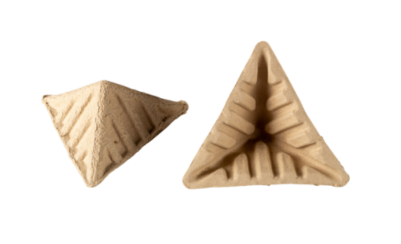 Recycled molded pulp corner protectors for sustainable product packaging